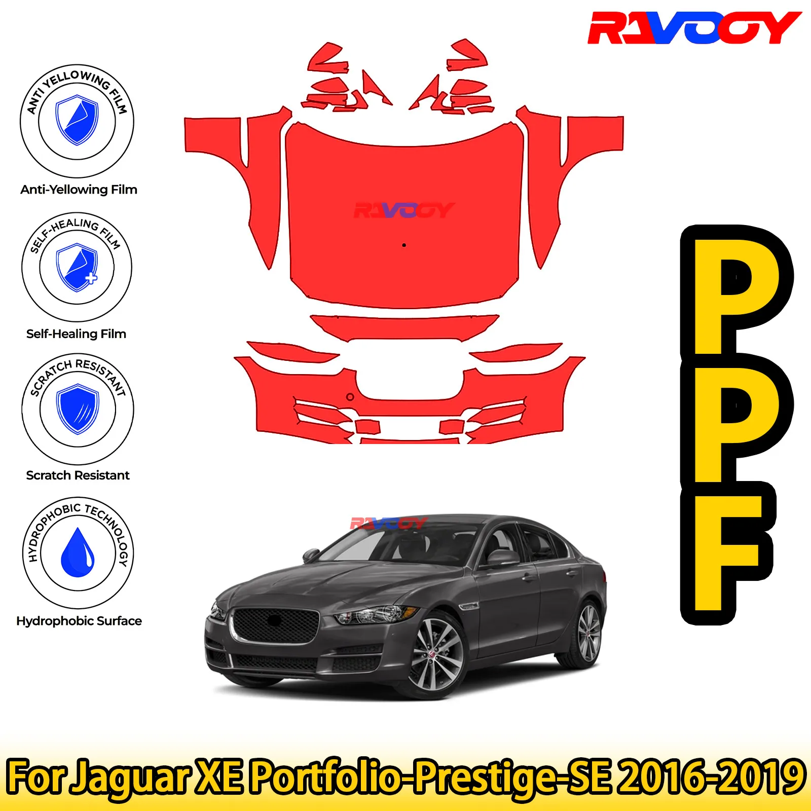 

For Jaguar XE Portfolio-Prestige-SE 2016-2019 Glossy Matte Black Precut front PPF Kit Paint Protection Film