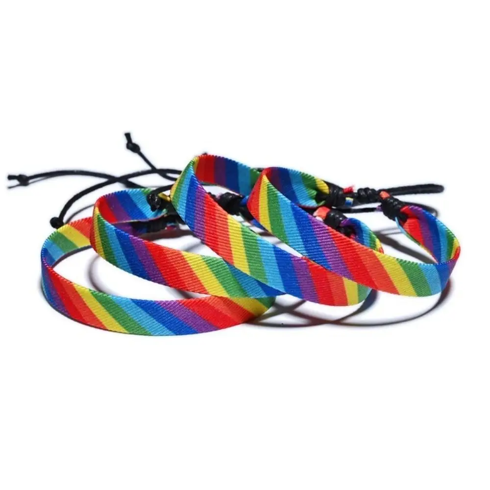 4Pcs Handmade Braided Pride Bracelet Set Pride Day Adjustable Arabic Scarf Style Woven Bracelet Geometric Patterns Colorful