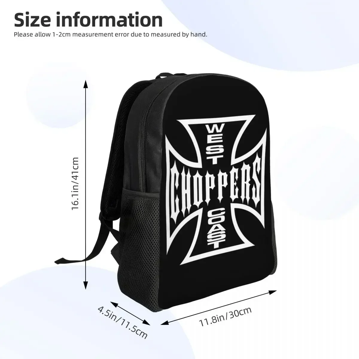 West Coast Iron Cross Choppers Backpack for Men Women Waterproof School College Bag Print Bookbag