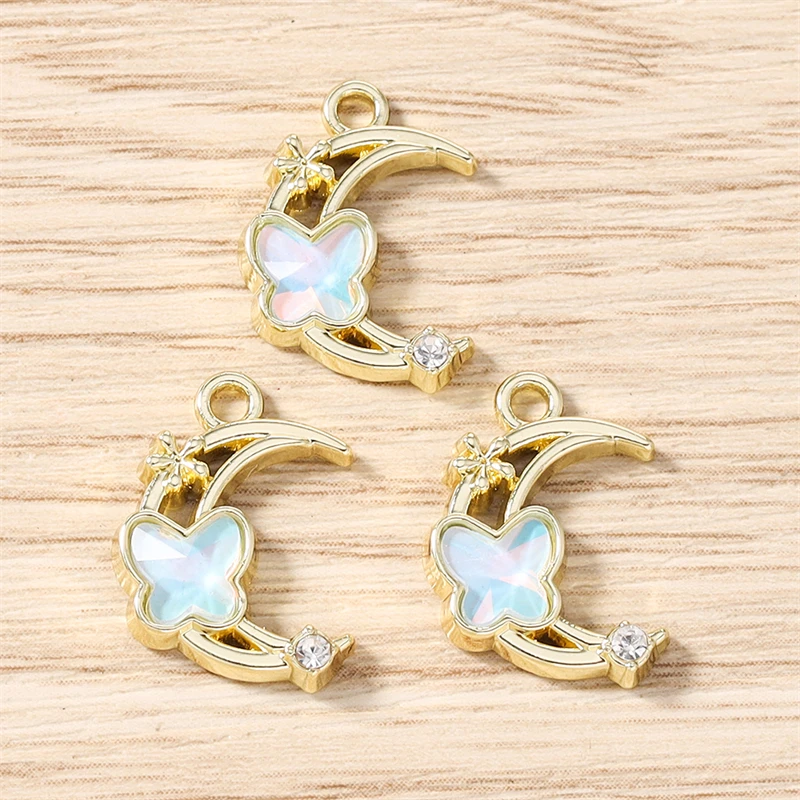 5 Stück 12x17mm Niedliche Kristall-Metall-Mond-Schmetterlings-Anhänger für Schmuckherstellung, Halsketten, Ohrringe, Armbänder, DIY-Bastelzubehör – Detail 5