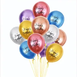 10pcs Birthday Balloons Chrome Latex Happy Birthday Printed Pattern Baby Shower Balloon Metal Birthday Party Decorations Globos