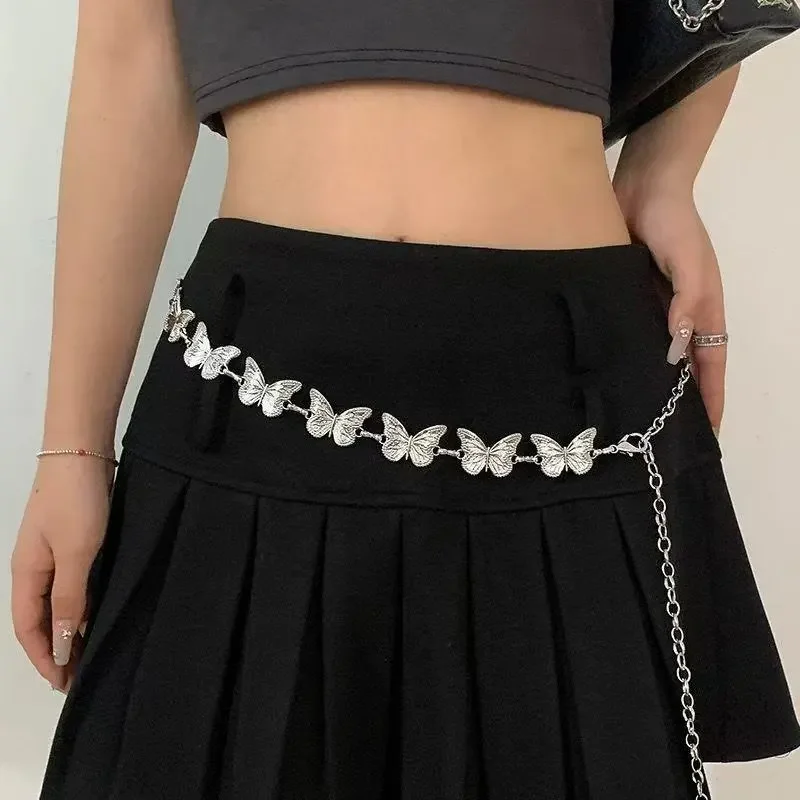 Women's Metallic Butterfly Punk Gothic Waist Chain Belt Conch Metal Body Jewelry Fashion Accessory for Dresses And Jeans