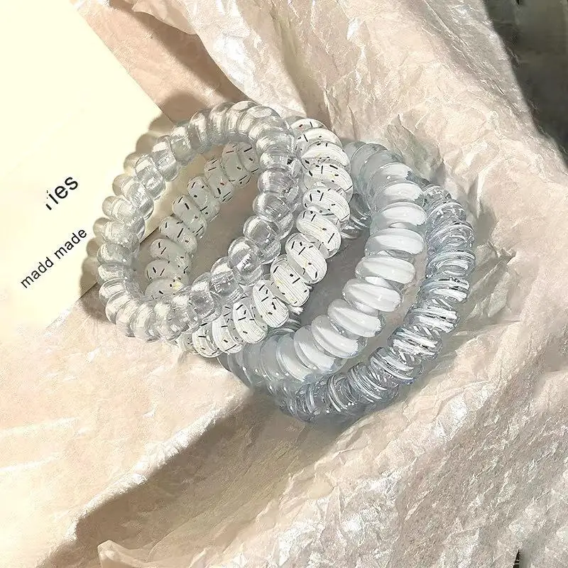 4 Stück Damen Spiral-Haargummis, Telefonkabel-ähnliche elastische Haarbänder, Accessoires für den täglichen Gebrauch, Reisen und Partys – Detail 3