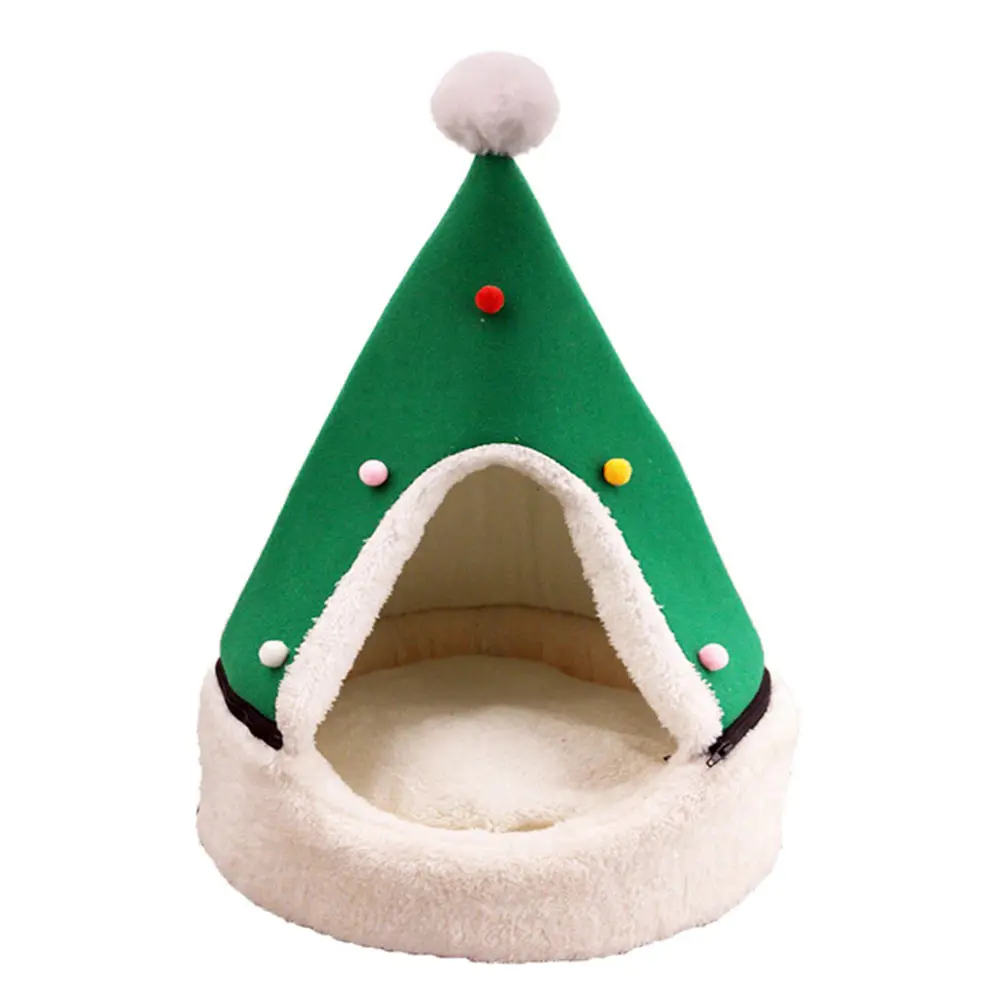 

1Pcs Xmas Tree Shaped Pet House Warm Closed Dog Bed Cat Bed House Soft Washable Pet Nest Dog Nest Mat Cat Tent