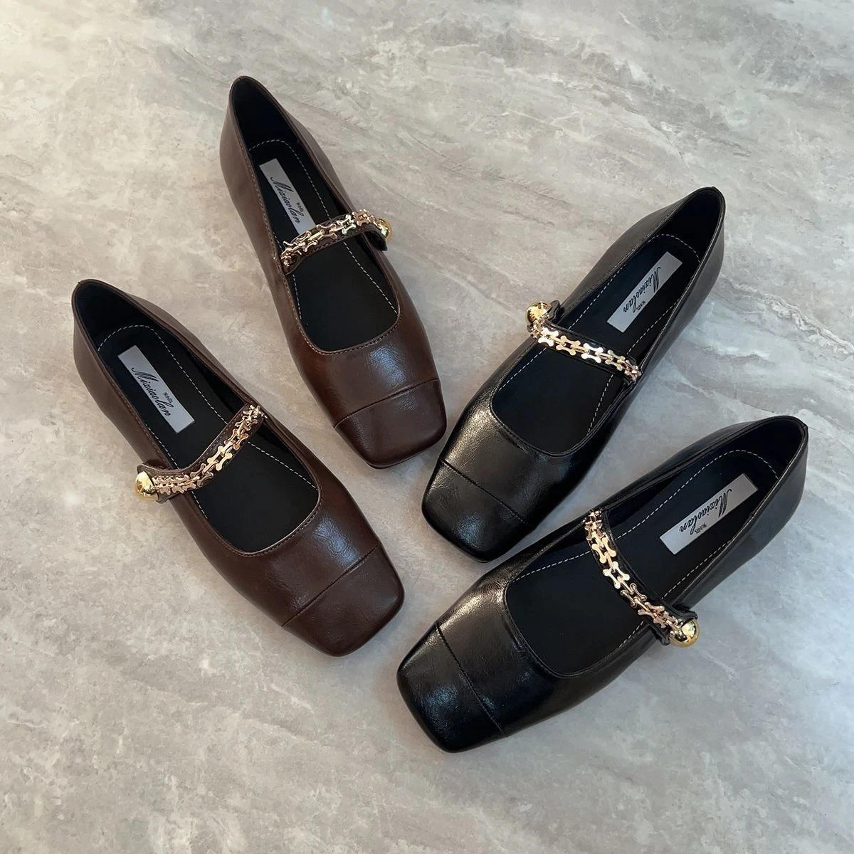 2026 New Women's Square Toe Mary Jane Flats French Style T-Strap Buckle Pump Black Leather Casual Dress Shoes view 6