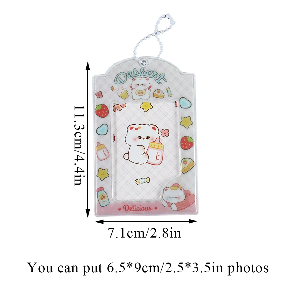 Idol Photo Sleeves Cartoon Photocards Protector 3-inch Photo Frame INS Cute Photo Pocket Key Ring Dog Cat Print Goo Card Holder