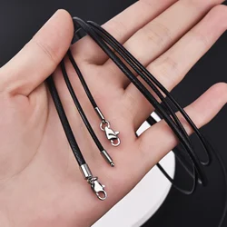 1.5/2/3mm Leather Cord Black Necklace Chain With Stainless Steel Lobster Clasp Connector Round Waxed Rope For Men Women Necklace