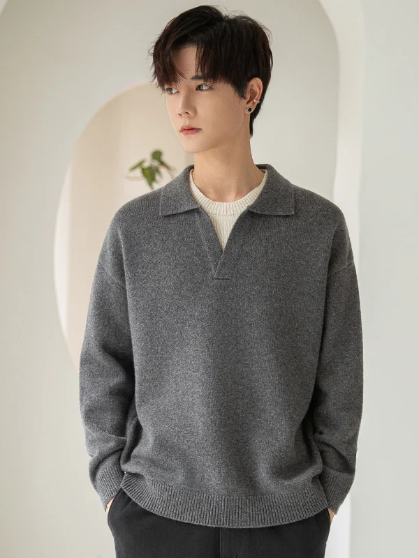 

Men's Wool Knit Sweater Casual Loose Camere Base Layer Knitted Fake Two-Piece Autumn Winter New Arrival Comfortable Warm Top