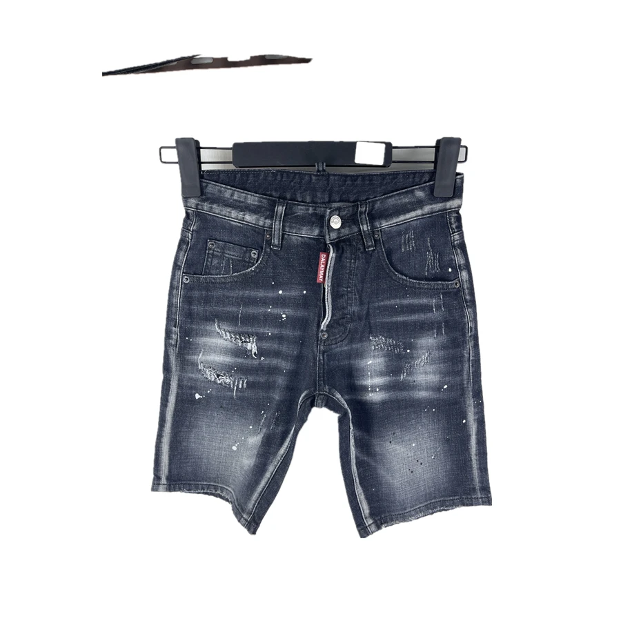 

D612 Весна/Лето Новые джинсы D2 Мужские джинсы Джинсовые шорты Модные потертые дырочки с нашивкой всплеск чернил Микроэластичные брюки с пентаграммой Me