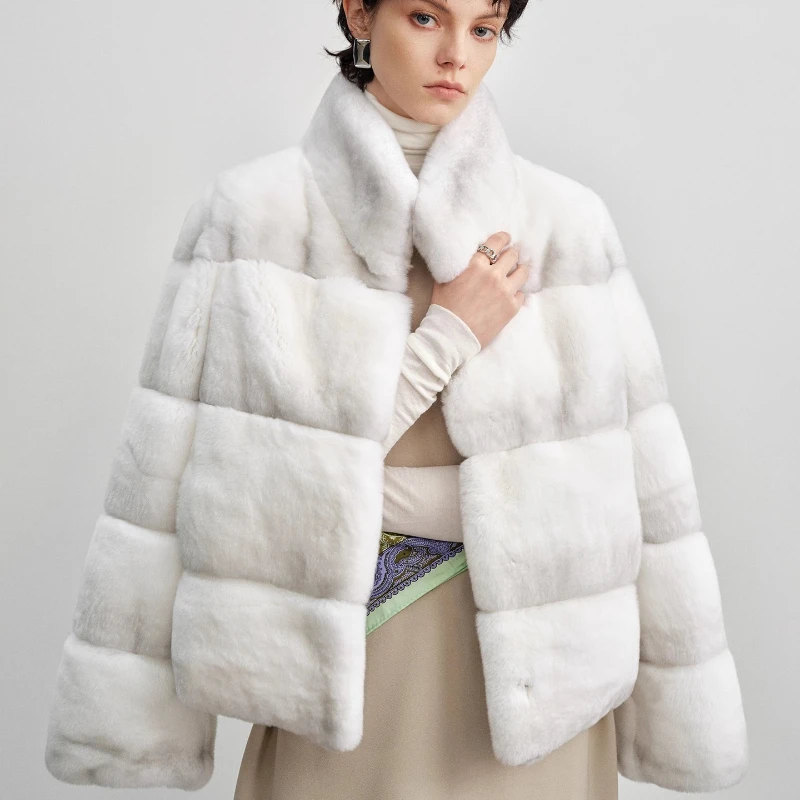 YOLANFAIRYchinchilla pelle di coniglio vera pelliccia collo cappotti donna inverno Pelliccia intera integrata manica lunga giacca di pelliccia stile semplice2025