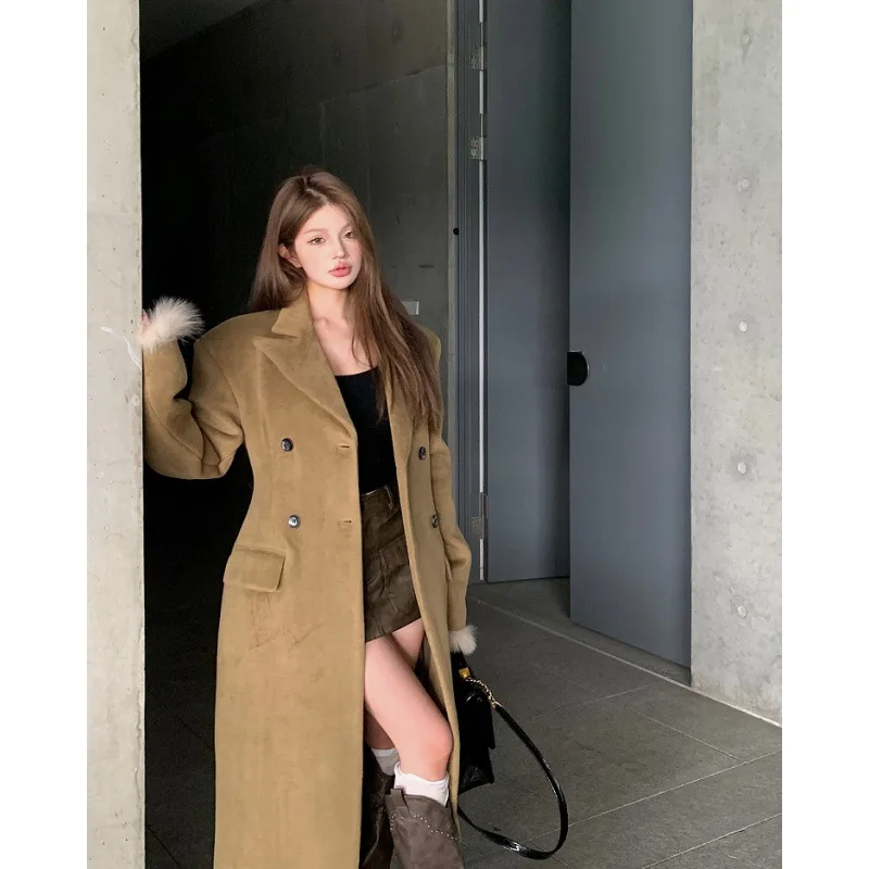 

Winter Casual Streetwear Long Sleeve Outwear New Office Lady Single Breasted Jacket Fashion Turn-down Collar Belt Solid Coat