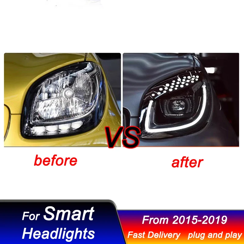 المصابيح الأمامية للسيارة لمرسيدس بنز الذكية 2015-2019 نمط جديد كامل LED رئيس مصباح ترقية DRL إشارة ديناميكية مجموعة الضوء الأمامي