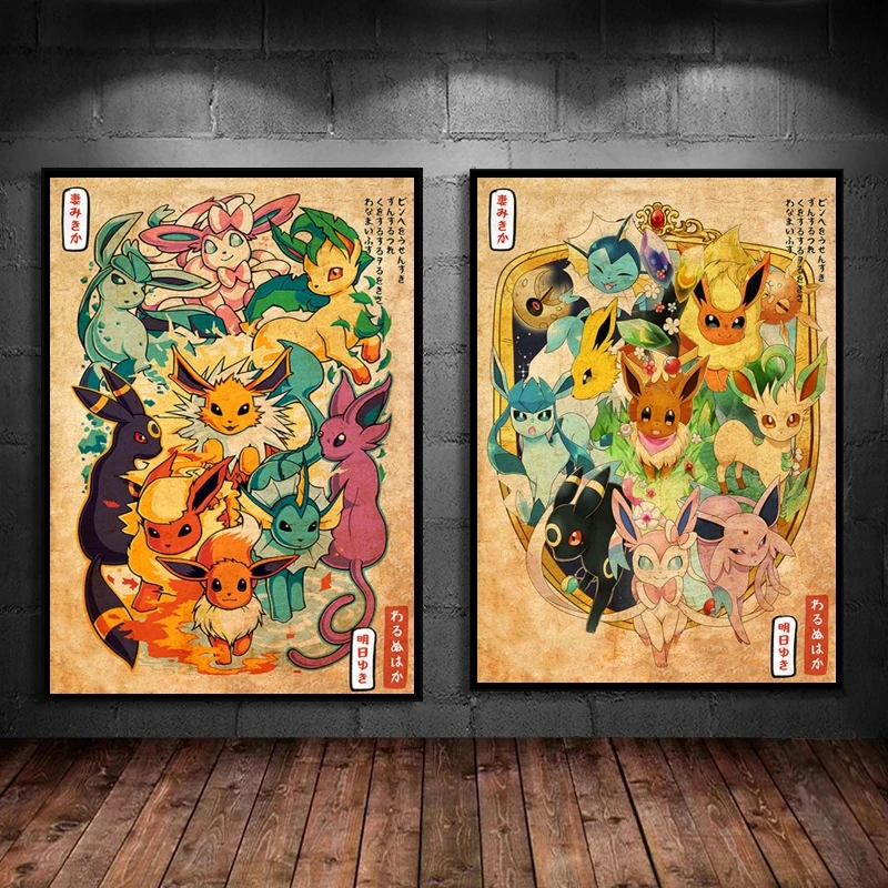 

Canvas Art Walls Painting Pokemon Eevee Pikachu Decor Gifts Decorative Poster Home Comics Pictures Prints and Prints