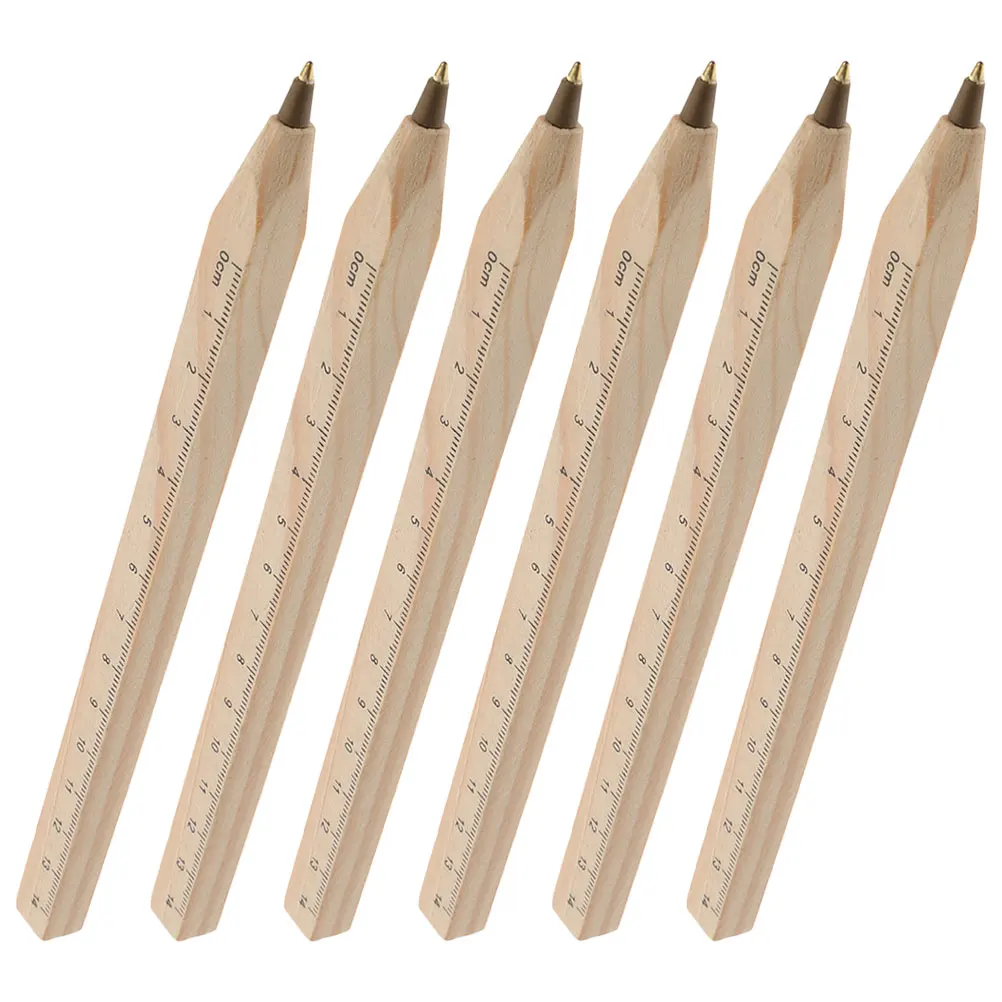 

6Pcs Solid Wood Ballpoint Pens Black Carpenter Drawing Pens with Printed Scale for Industrial Marking Engineering Measurement