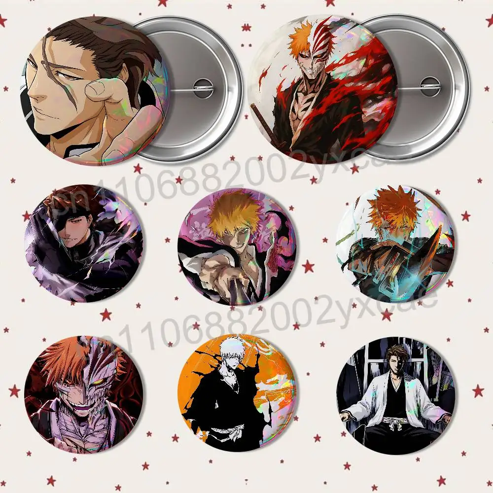 Sosuke Aizen Kurosaki Ichigo Bleach 58mm 44mm Round Pins Creativity Printed Pictures Text Metal Lapel Badges Brooches Jewelry