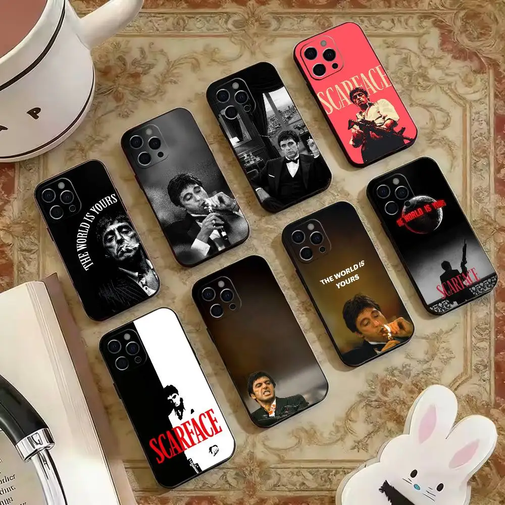 

Gangster movie characters Tony Phone Case For iPhone 16,17,14,14,13,12,11 Plus,ProMax,XS,Soft Black Silicone Cover