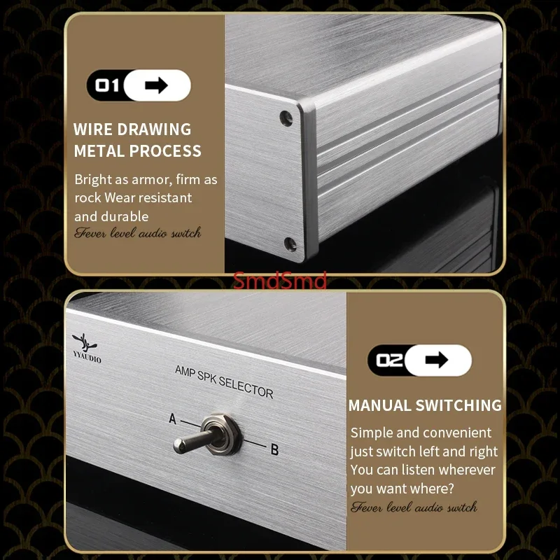 2 In 1 Out Amplifier Audio Switcher Lossless Speaker Selector With Gold-Plated Terminals for Home Theater Amplifier