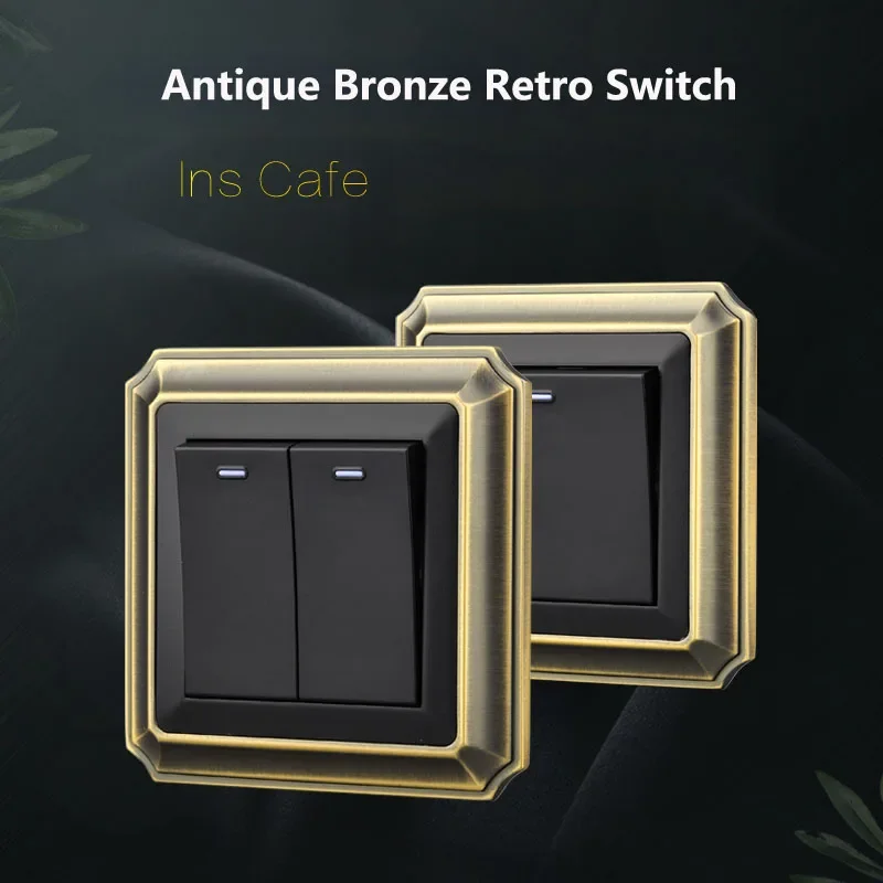 Wall Push Button Switch Retro Antique Copper Zinc Alloy Panel 1-4 Gang 2 Way Household Wall Light Buttons Switch