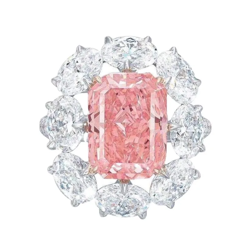 S925 Sterling Silver Ring Pink Diamond Ring Goose Egg Diamond Square Princess Luxury Two-Color 18k Gold Girl