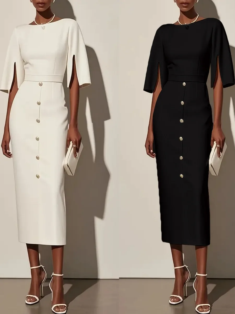   لون دائري Ne Bodycon Dr Women's Street Sle Midi Dr خمسة أرباع Sve صورة ظلية مقاس S-ape غير رسمي