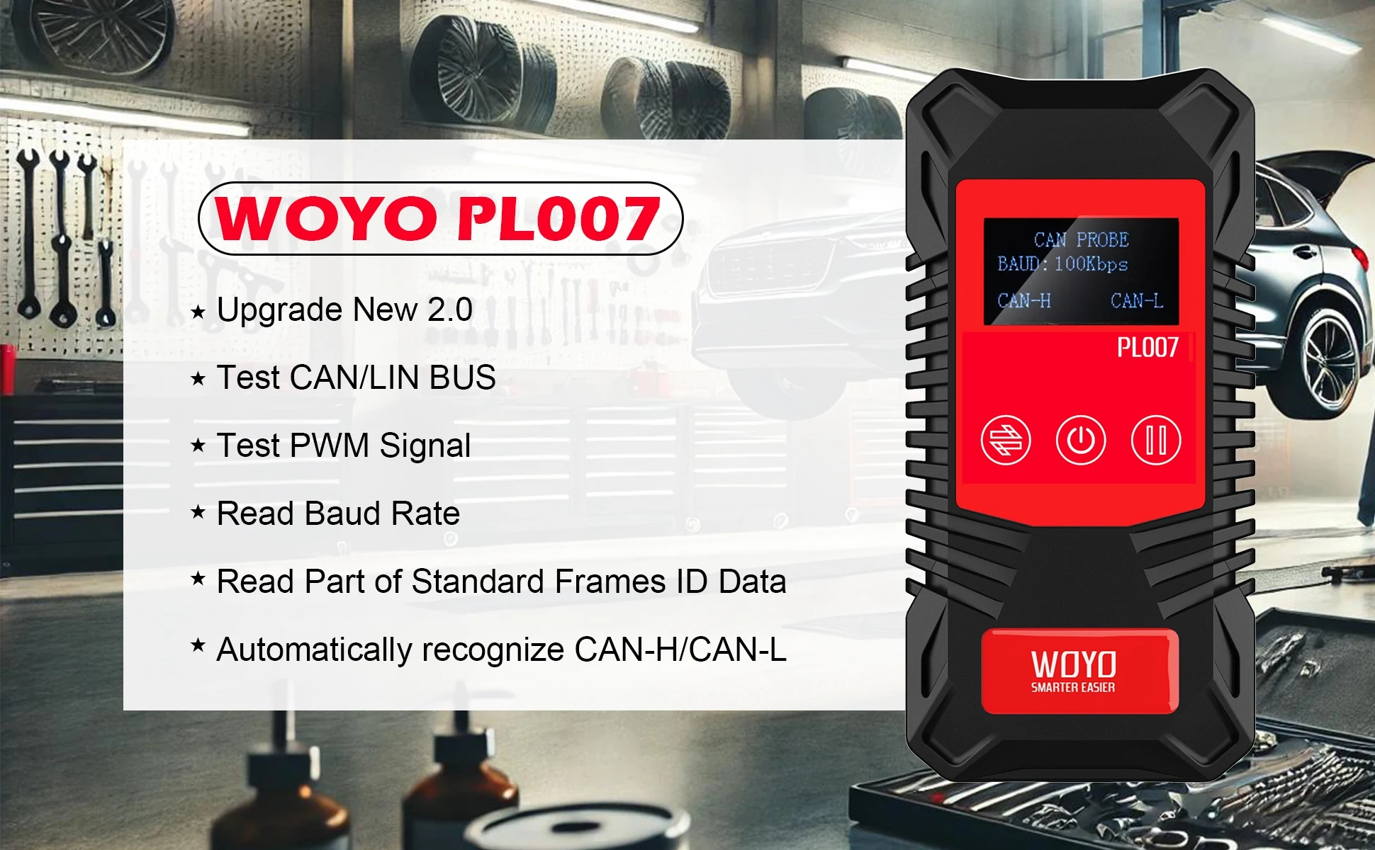WOYO PL007 CAN LIN PWM Tester, Auto-erkennen CAN-H & CAN-L, lesen Baudrate, für Kfz-Diagnose-Tool – Detail 1