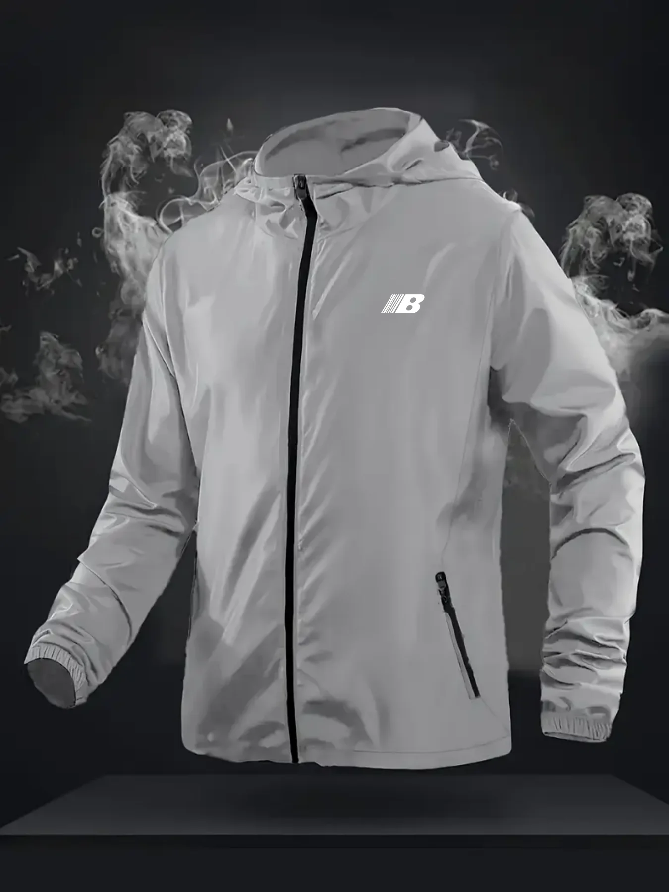Leichte Herrenjacke mit Kapuze, Reißverschlusstaschen, lässige Sport-Oberbekleidung zum Laufen und für den täglichen Gebrauch. – Detail 1