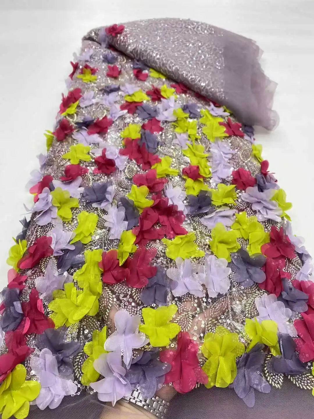 

3D Flower African Sequins Groom Lace Fabric High Quality French Tulle Lace Fabric Embroidery Nigerian Lace Fabrics Sewing 5 Y