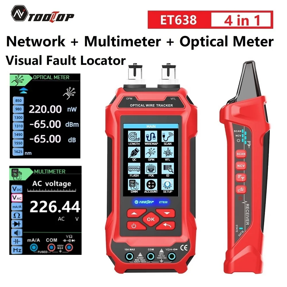 Testeur de câble réseau multifonction TOOLTOP 600M, analyseur de câble Ethernet, testeur de câble LAN, compteur de puissance optique, testeur de câble ouvert, court-circuit, crossover