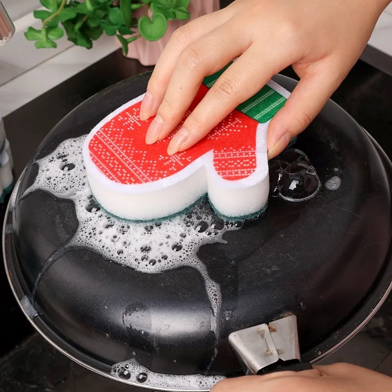 10/1PCS Christmas Sponge Rubs Cartoon Santa Snowman Xmas Tree Shape Dish Brush Christmas Shape Dishcloth Kitchen Cleaning Tools