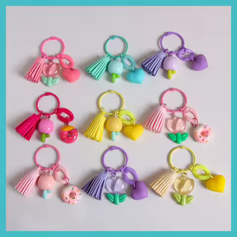 New Creative Idea Sweet Tulip Flowers Keychains For Women Bag Pendant Couple Car Key Chains Jewelry Gift Decoration Accessories
