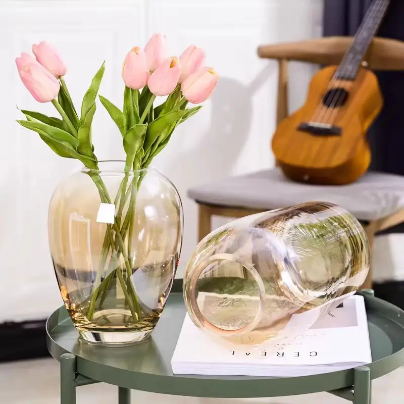 

HYS simple vase high value transparent glass vase living room dining table flowers lilies