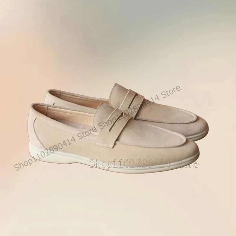 

Beige Flock Milk White Sole Sewing Design Loafers Fashion Slip On Men Shoes Luxury Handmade Party Feast Office Men Casual Shoes