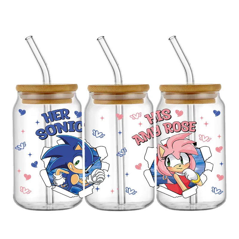 UV DTF Cup Wraps Transfer Sticker Cute Game Sonic The Hedgehog For 16OZ Glass Libbey Can Tumbler Bottle Selfadhesive Washable