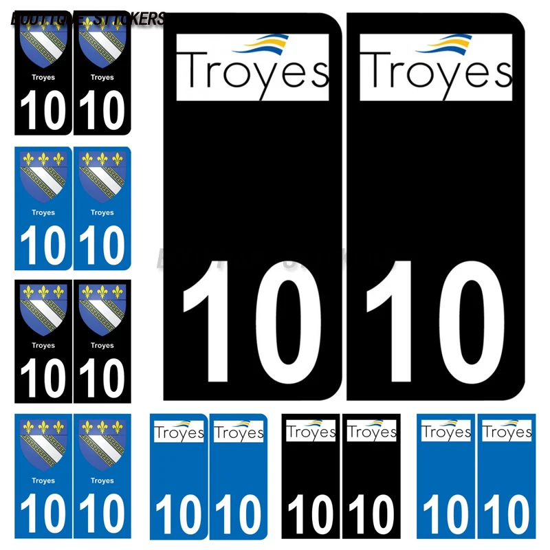 

2Pcs Fine plaque d'immatriculation française autocollant noir bleu10 Troyes logo Autocollant imperméable dePVCde moto de voiture