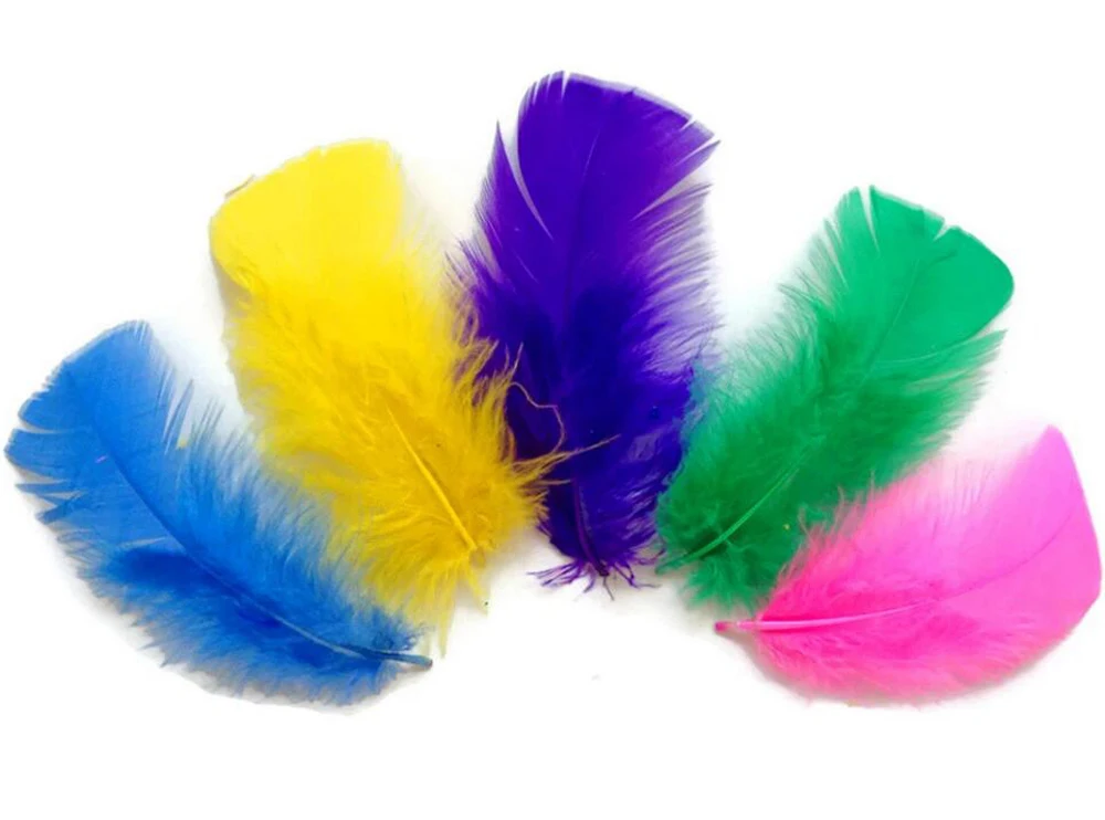 200Pcs 7‑10cm Natural Multicolor Turkey T‑Base Flat Feathers Bulk School Project DIY Jewelry Craft Making Carnival Wedding