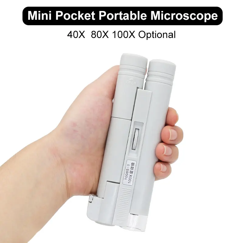 Handheld Microscope 40X 80X 100X Mini Pocket Portable Microscope LED Lamp Light Foldable Jewelry Magnifier Magnifying Loupe