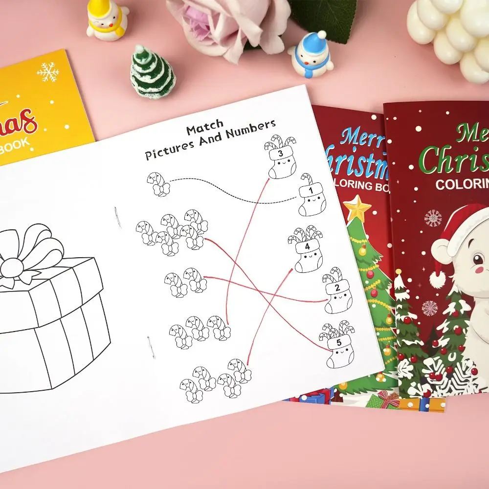 8PCS/Set Cartoon Christmas Theme Coloring Book Educational Montessori Gift Doodles Book Drawing Games Toys Children