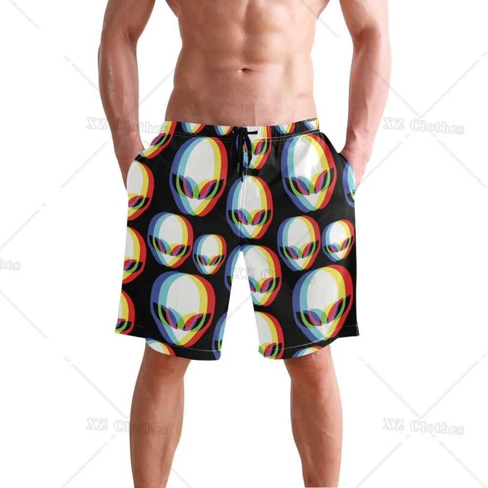 Alien Print Men's Novelty Beach Board Shorts Swim Trunks Quick Dry Swim Shorts with Mesh Lining and Pocket for Holiday Party