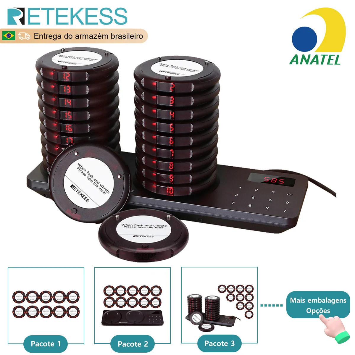 RETEKESS TD163 Sistema de Chamada Sem Fio para Garçons em Pager de Restaurante Vibratórios Compactos e Alerta de Bateria Fraca Ideal para Food Trucks e Cafés