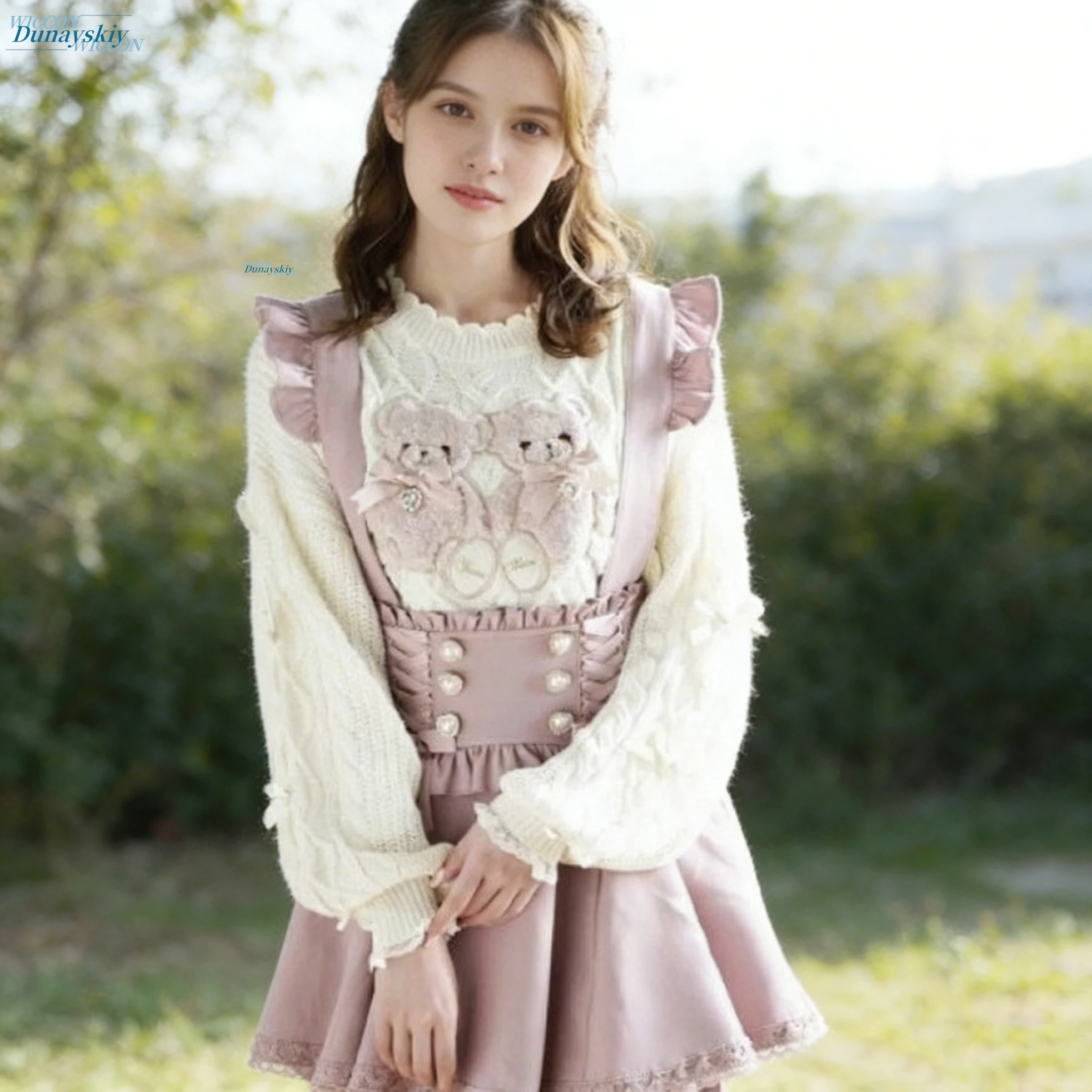 

Elegant pink bow tie lace women's Lolita skirt fashionable lace shoulder strap skirt cute 2026 summer dress