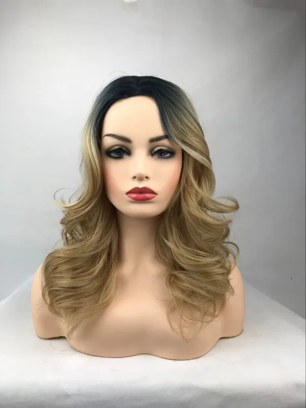 Fashion Long Wavy  Black Brown Golden Hair Human Hair Wig