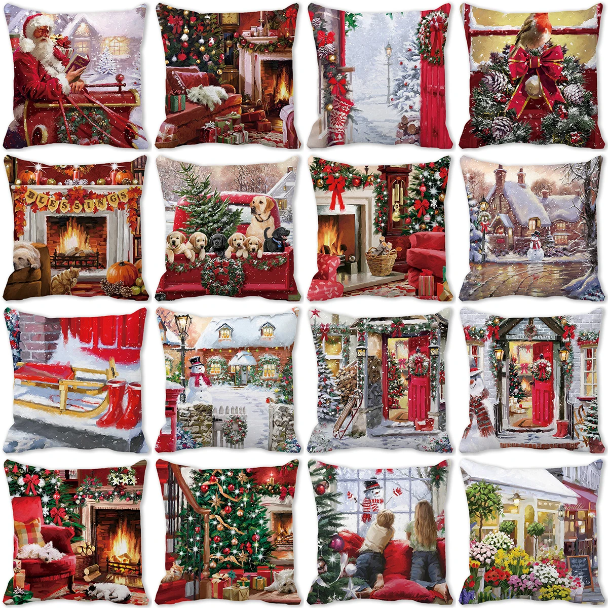 

45*45cm Merry Christmas Pillow Case Sofa Cushion Covers Xmas Party Decorative Pillowcases Happy New Year 2023 Navidad Xmas Gifts