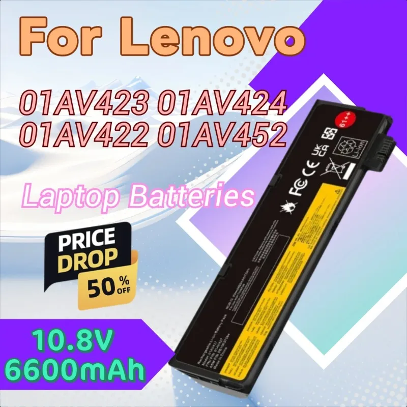 

10.8V 6600mAh Laptop Battery 61++ 01AV423 01AV424 01AV422 for Lenovo ThinkPad T470 T570 T480 T580 P51S P52S A48501AV452 01AV490