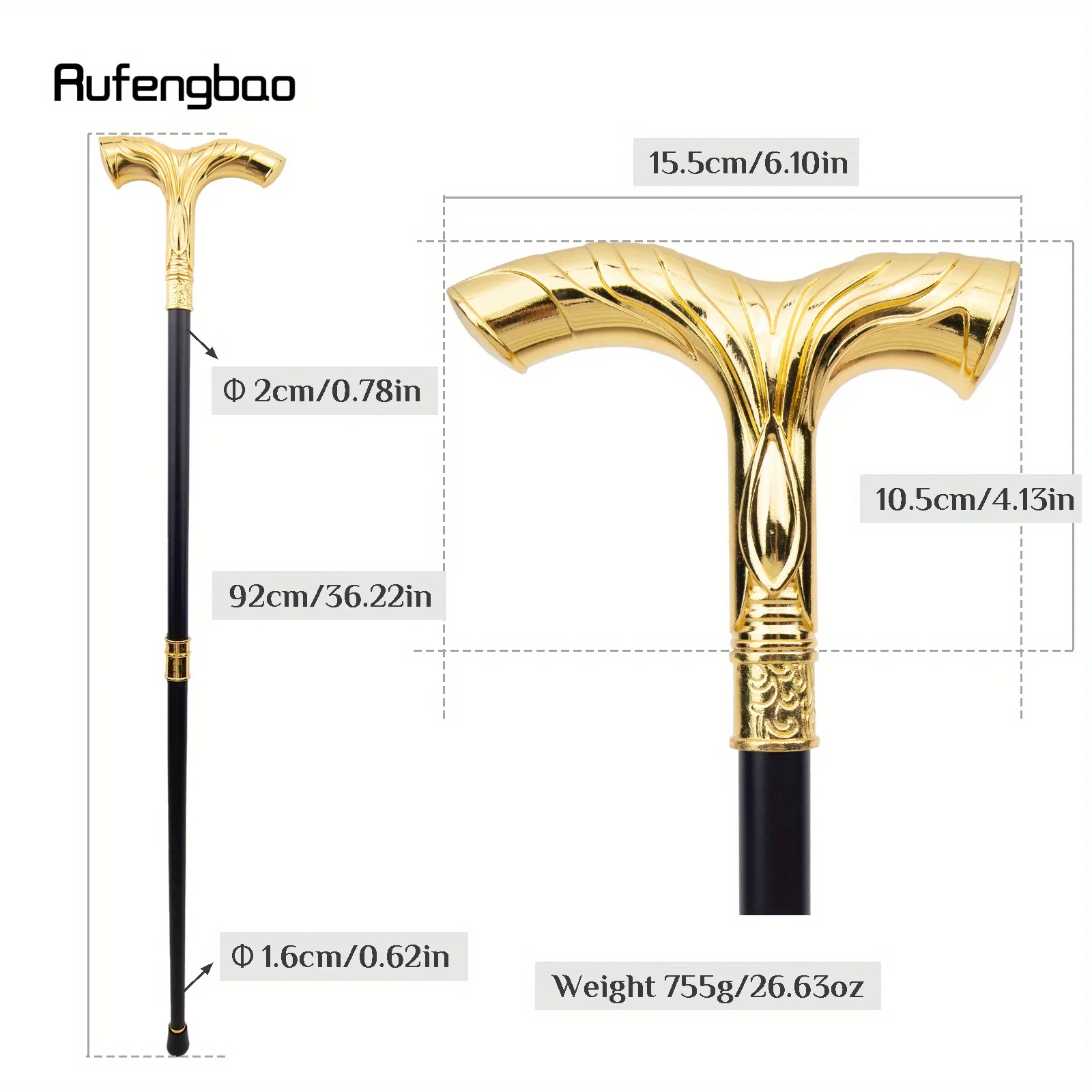 Golden Flowing Lines Luxury Fashion Cosplay Stick Party  Cane Elegant Crosier Knob Walking Stick Performance Stage Cane 92cm