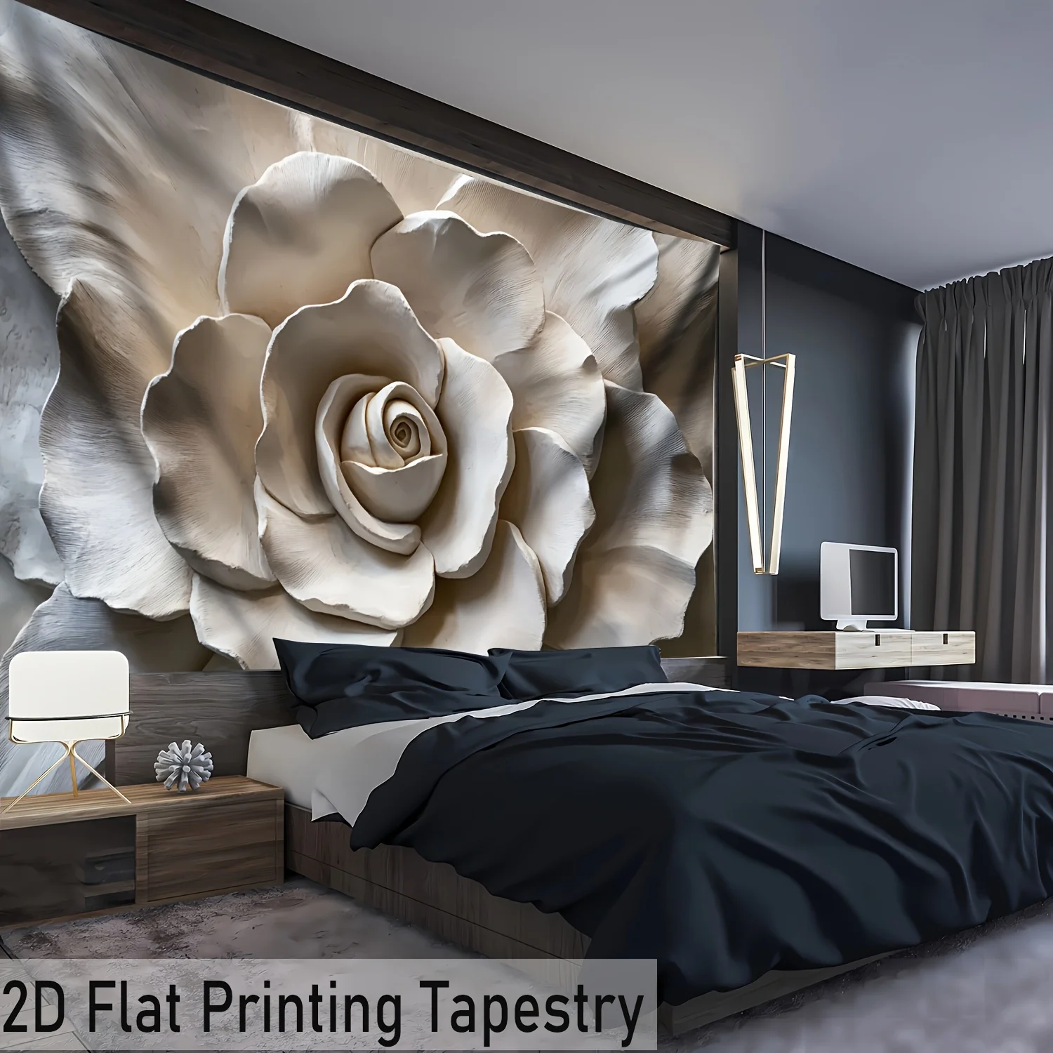[ 2D Flat Printing] 1pc Ultra Large Size Relief Flower Landscape Polyester Tapestry For Living Room Bedroom Off