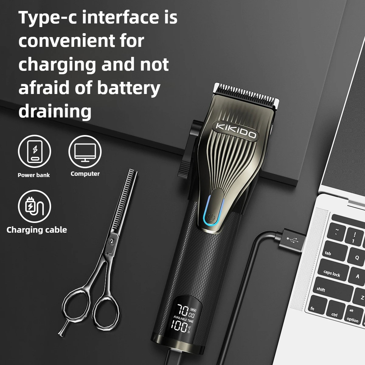 KIKIDO 새로운 디지털 남성용 이발기 세트, USB 고출력 4단 고속 전기 푸시 및 조각 포함