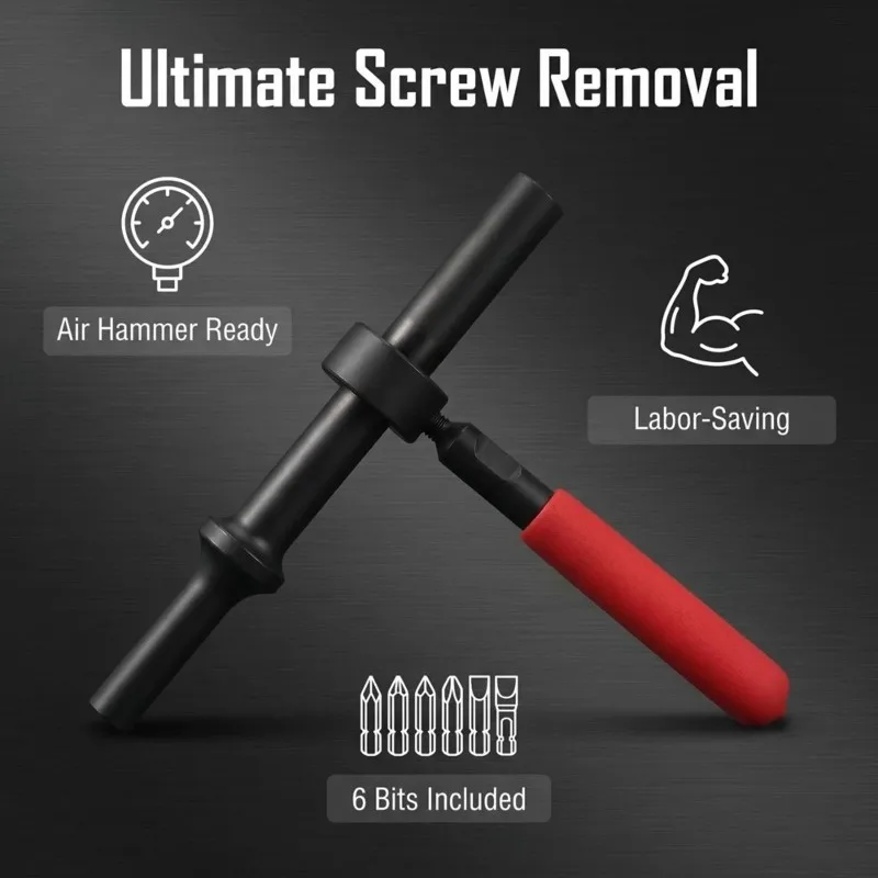 

Exquisite-Diamond Steel Slotted& Phillips Bits 6-Piece Air Impact Screw Remover Pneumatic Hammer Compatible