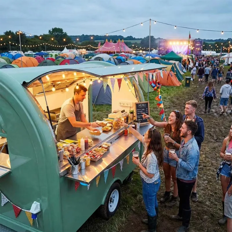 Retro Green Round Food Trailer Mobile Coffee Cart Vintage Concession Trailer for Beverage Catering view 3