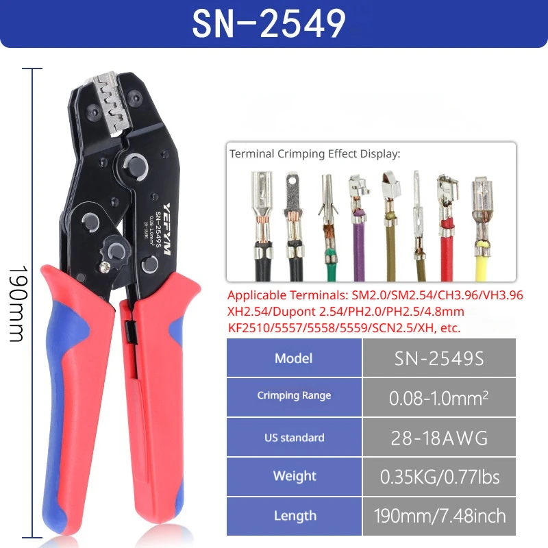 SN-2549 Clamp Tool XH2.54/PH2.0 Wire Crimping Pliers 2P,3P,4P,5P Pins and Housing Jst Terminals Kit Mini Connector Crimper