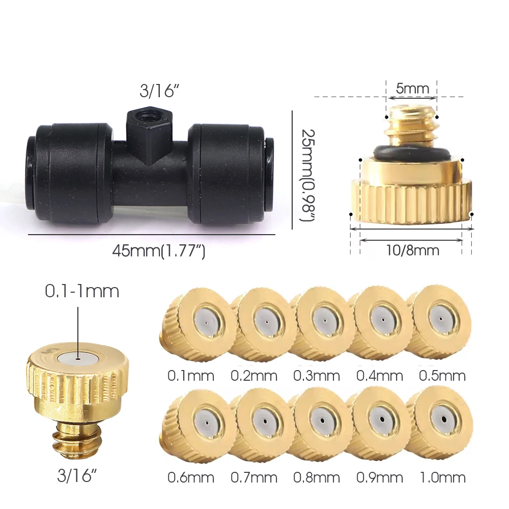 0.1-1mm Brass Sprayer Nozzle with 8mm Tee Joint for 5/16